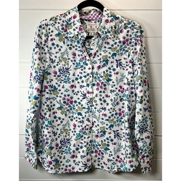 Appleseed Limited Edition Floral Flip Contrast Cuff Top Womens White 10 Office - Picture 2 of 15